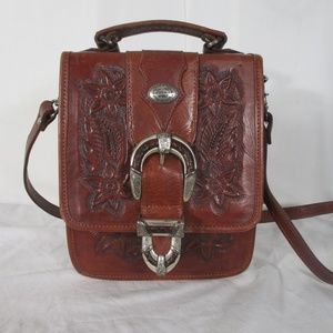 Vintage American West Tooled Leather Crossbody Bag
